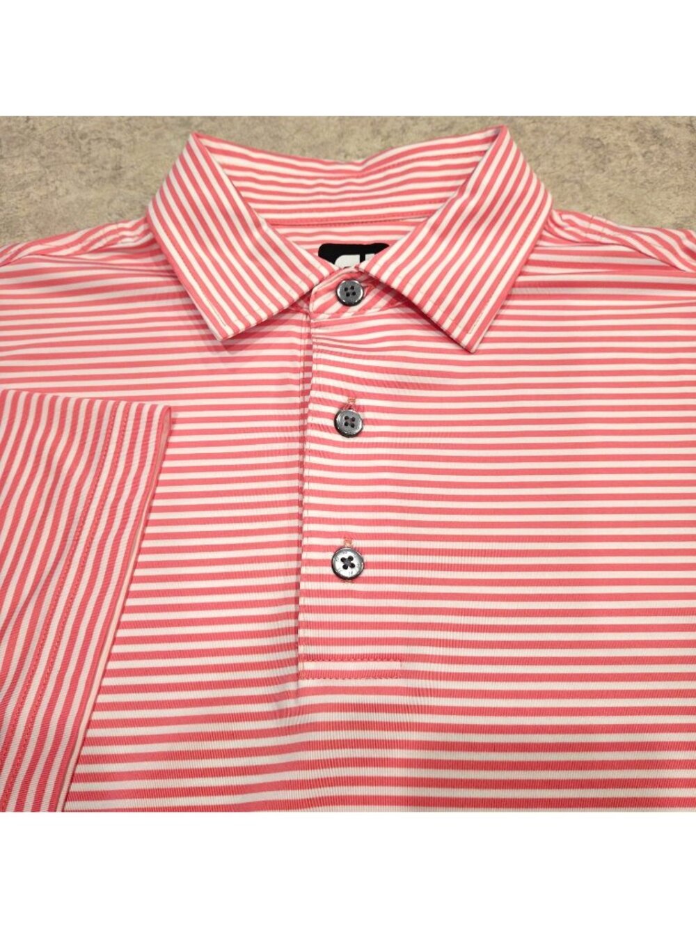 FootJoy Polo Shirt Mens L Pink White Striped Golf Performance Stretch Athletic